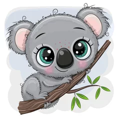 Papier Peint photo Chambre d enfant Cartoon Koala est assis sur un arbre