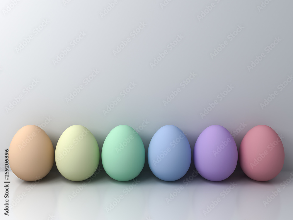 Aufkleber colorful easter eggs on white background with shadows and reflections 3d rendering