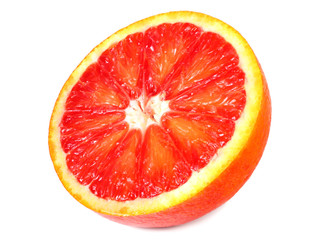 Slice of red blood orange isolated on white background