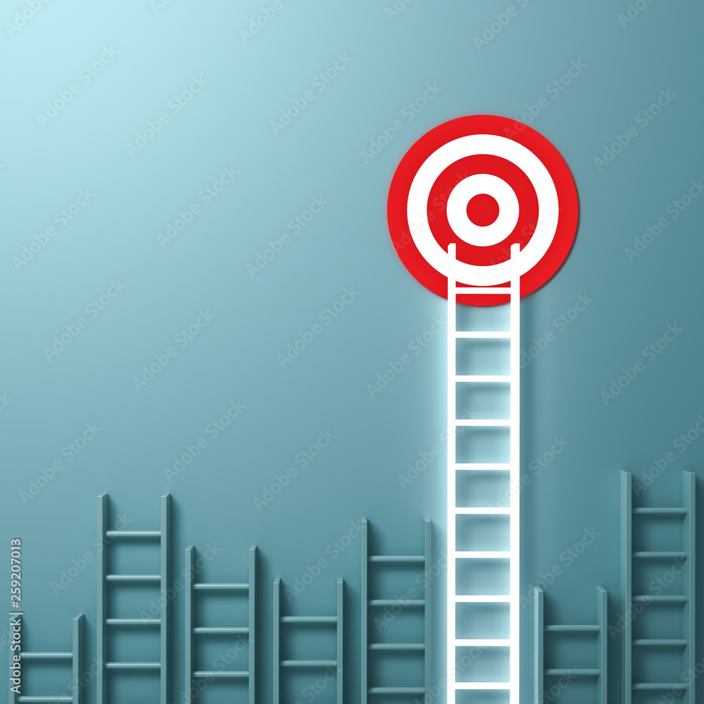 Leinwandbilder one longest neon light ladder reaching for the bright goal target dartboard the business creative id