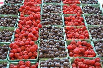 Raspberries and blueberries