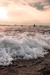 Bali beach waves and sunset time