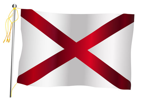Alabama State Waving Flag And Flagpole