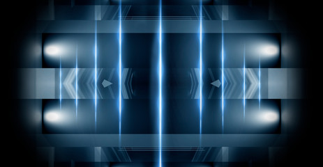Fototapeta premium Abstract blue neon background with rays and lines.