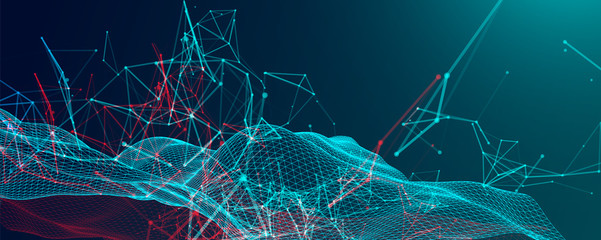 Polygonal science background with connecting dots and lines. Digital data visualization.