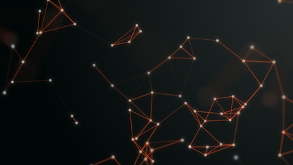 Fototapeta premium 3d render plexus like background. Technology and connection theme. Bright dots are connected with red lines.