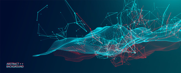 Polygonal science background with connecting dots and lines. Digital data visualization.