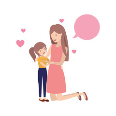 woman with daughter and speech bubble avatar character