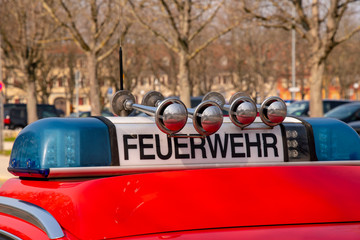 Fire engine blue light, siren and the inscription fire department