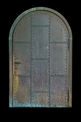 Isolated - old, iron door on a black background.