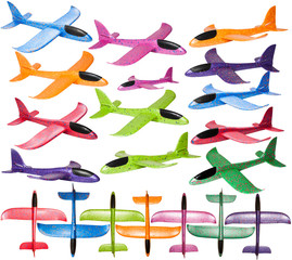 colorful planes from different angles on a white isolated background