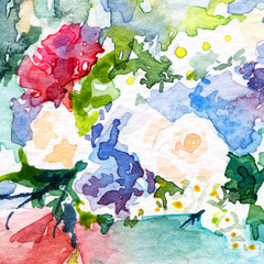 flowers in the garden roses. hydrangea. sunny. spring Summer . watercolor