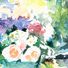 flowers in the garden roses. hydrangea. sunny. spring Summer . watercolor