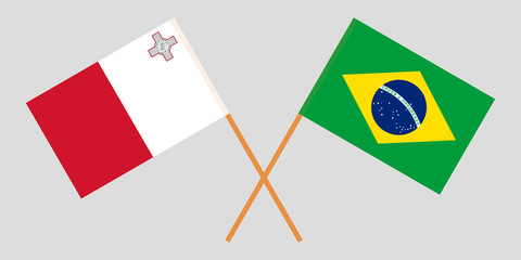 Malta and Brazil. The Maltese and Brazilian flags. Official colors. Correct proportion. Vector