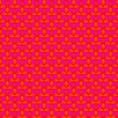 Chaotic pattern of dark pink rhombuses and orange triangles in a zigzag.