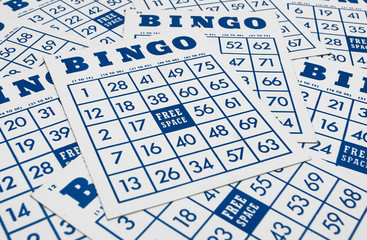 Bingo game cards. Bingo numbers with blue and white background. - obrazy, fototapety, plakaty