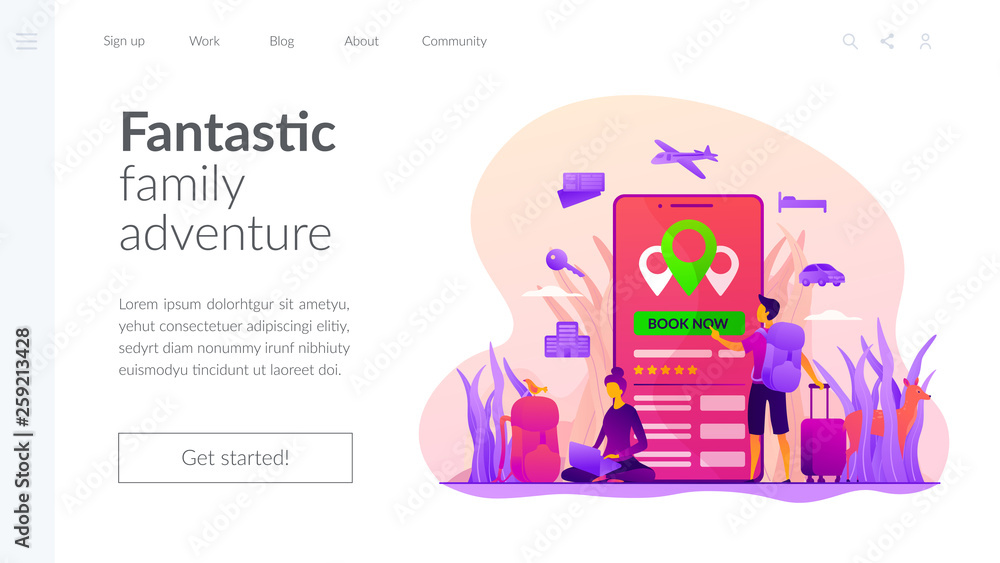 Poster online booking services, internet reservation system, accommodation search concept. website interfac