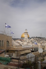 Fototapeta na wymiar View in Jerusalem with Israeli flag
