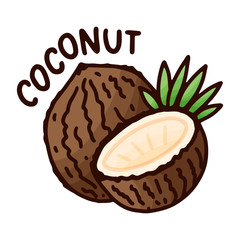 Hand drawn coconut doodle for print design. Tropical Healthy drink, abstract color print.