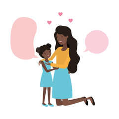 woman with daughter and speech bubble avatar character