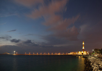 Mosque at Muharraq corniche durning evening hours