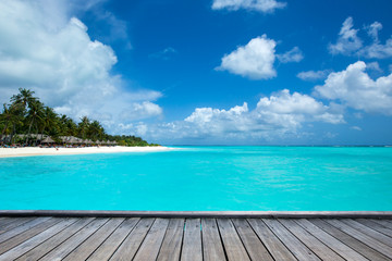 Fototapeta premium tropical Maldives island with white sandy beach and sea