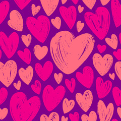 Hearts, seamless background. Hand drawn vector illustration