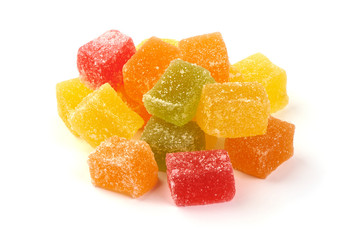 Candied marmalade candy, close-up, isolated on white background