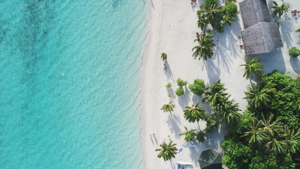 Beautiful aerial view of Maldives and tropical beach . Travel and vacation concept