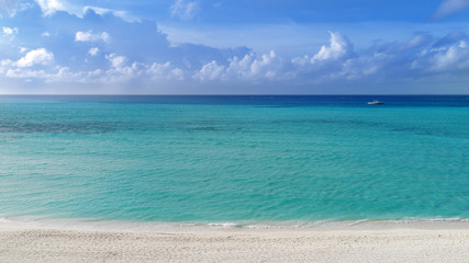 Fototapeta premium Beautiful aerial view of Maldives and tropical beach . Travel and vacation concept