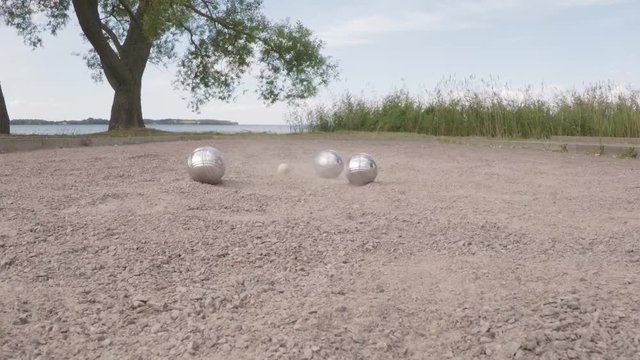 Boule ball landing in slow motion