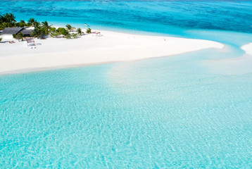 Beautiful aerial view of Maldives and tropical beach . Travel and vacation concept