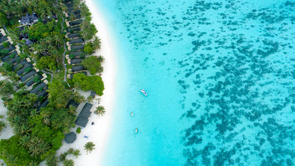 Beautiful aerial view of Maldives and tropical beach . Travel and vacation concept