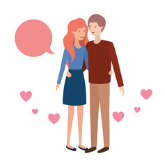 young couple with speech bubble avatar character