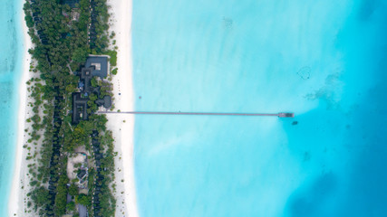 Beautiful aerial view of Maldives and tropical beach . Travel and vacation concept