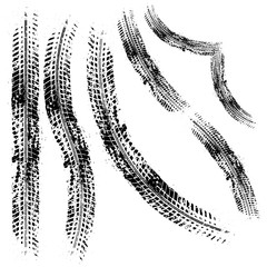 Grunge tire tracks different forms isolated on white background