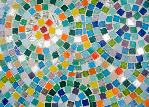 Colorful square  mosaics in circular form.