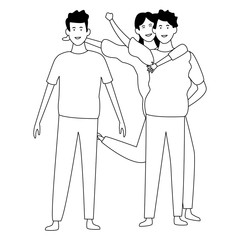 People friends cartoon  in black and white