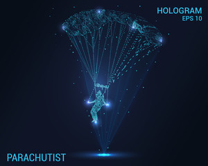 Parachutist hologram. Digital and technological background parachutist. Futuristic skydiver design.