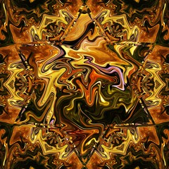 Liquid gold imitation design pattern. Real golden color abstract fractal art. Creative background in asian or arabic style. Rich luxury wallpaper. Wall decor print template.