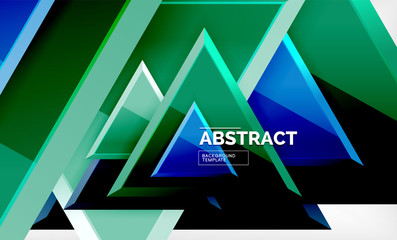 Triangles repetiton geometric abstract background, multicolored glossy triangular shapes, hi-tech poster cover design or web presentation template with copy space