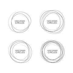 Set hand drawn ovals, felt-tip pen circles. Rough vector frame elements. Vector illustration.