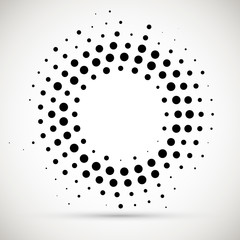 Rounded border icon. Isolated halftone circle dots vector texture.Halftone dotted background circularly distributed. Circle dots isolated on the white background.Border logo icon. 