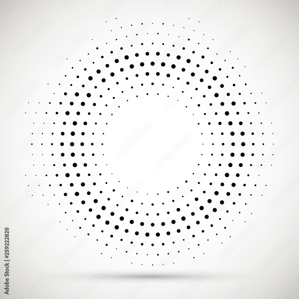 Wall mural black abstract vector circle frame halftone dots logo emblem design element. rounded border icon. is