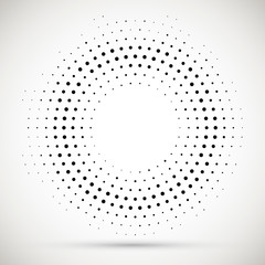 Black abstract vector circle frame halftone dots logo emblem design element. Rounded border icon. Isolated halftone circle dots vector texture.