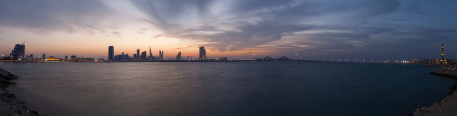 Panoramic view of Bahtain Skyline at Sunset