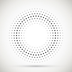 Black abstract vector circle frame halftone dots logo emblem design element. Rounded border icon. Isolated halftone circle dots vector texture.