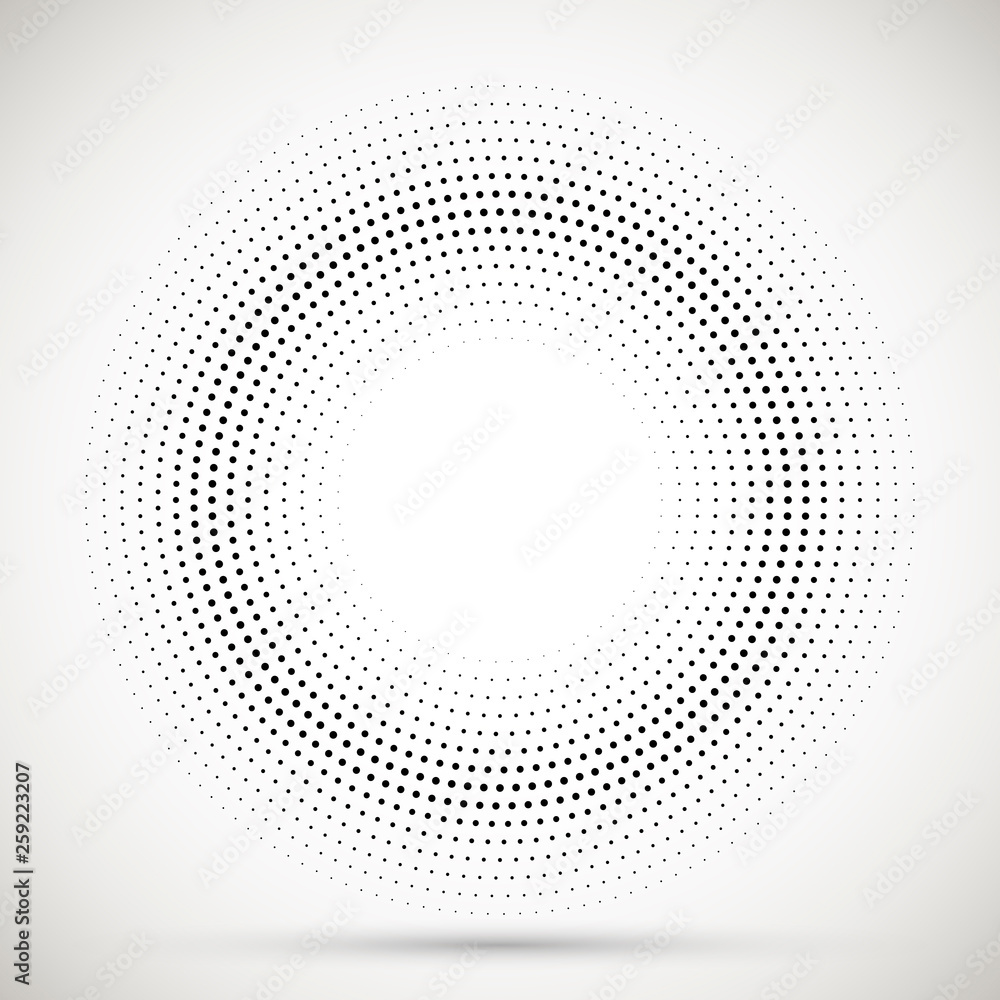 Wall mural black abstract vector circle frame halftone dots logo emblem design element. rounded border icon. is