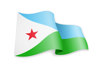 Djibouti flag in the wind. Flag on white vector illustration