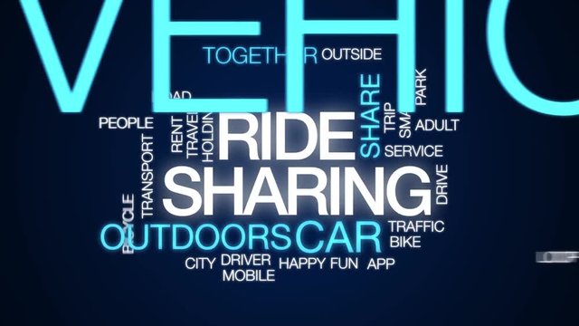 Ride sharing animated word cloud. Kinetic typography.